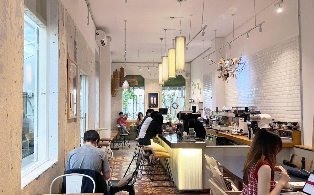 A minimalist café serving precision brews in a serene setting